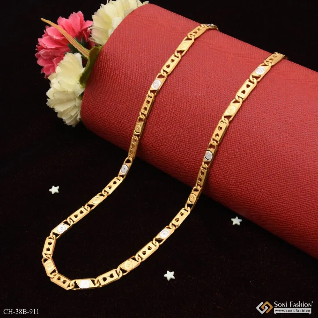 1 Gram Gold Forming Dual Heart Nawabi Glamorous Design Chain for Men - Style B911