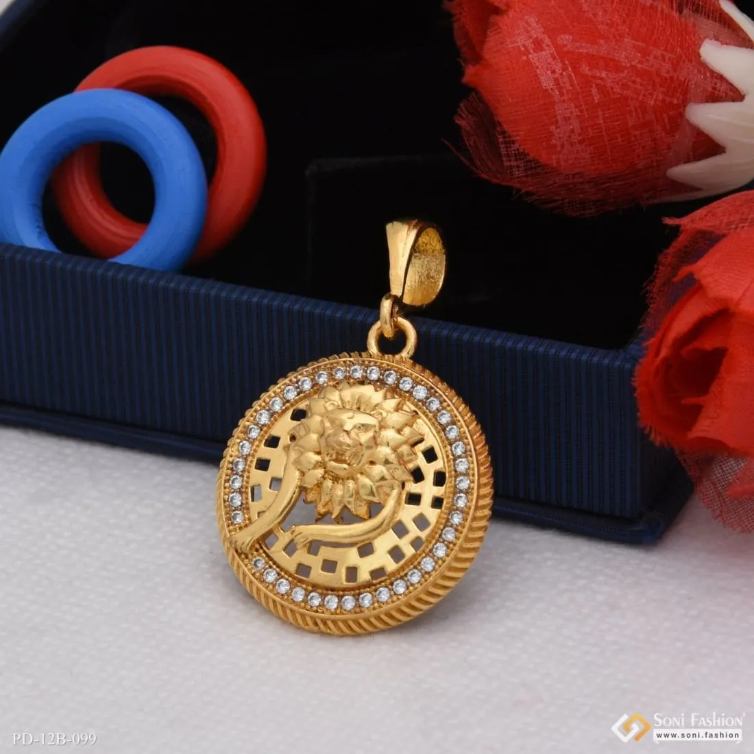 1 Gram Gold Forming Lion With Diamond Glamorous Design Pendant For Men - Style B099