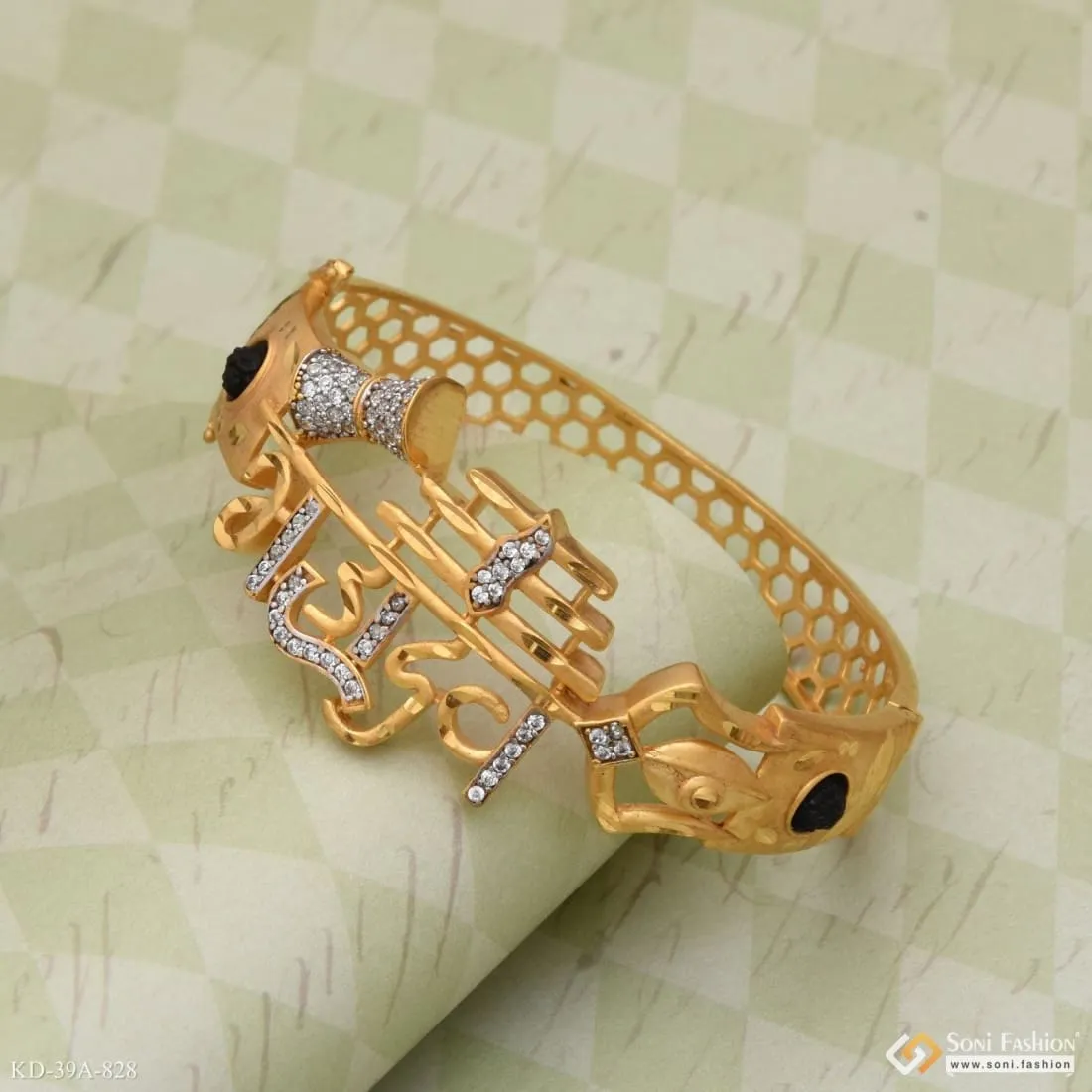 1 Gram Gold Forming Mahadev with Diamond Glamorous Design Kada for Men - Style A828