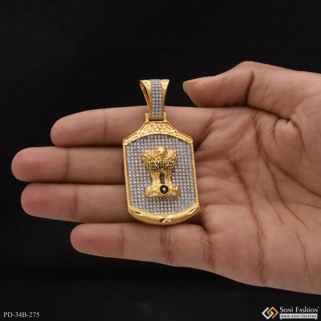 1 Gram Gold Forming Mudra With Diamond Glamorous Design Pendant - Style B275