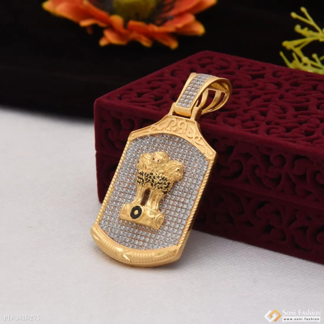 1 Gram Gold Forming Mudra With Diamond Glamorous Design Pendant - Style B275