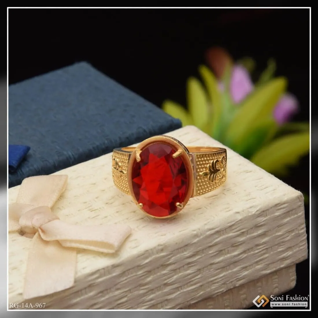 1 Gram Gold Forming Pink Stone with Diamond Glamorous Design Ring - Style A967