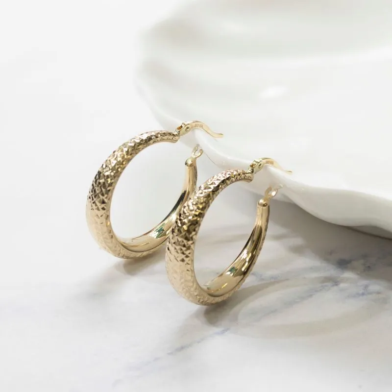 14K Gold Textured Hoop Earrings