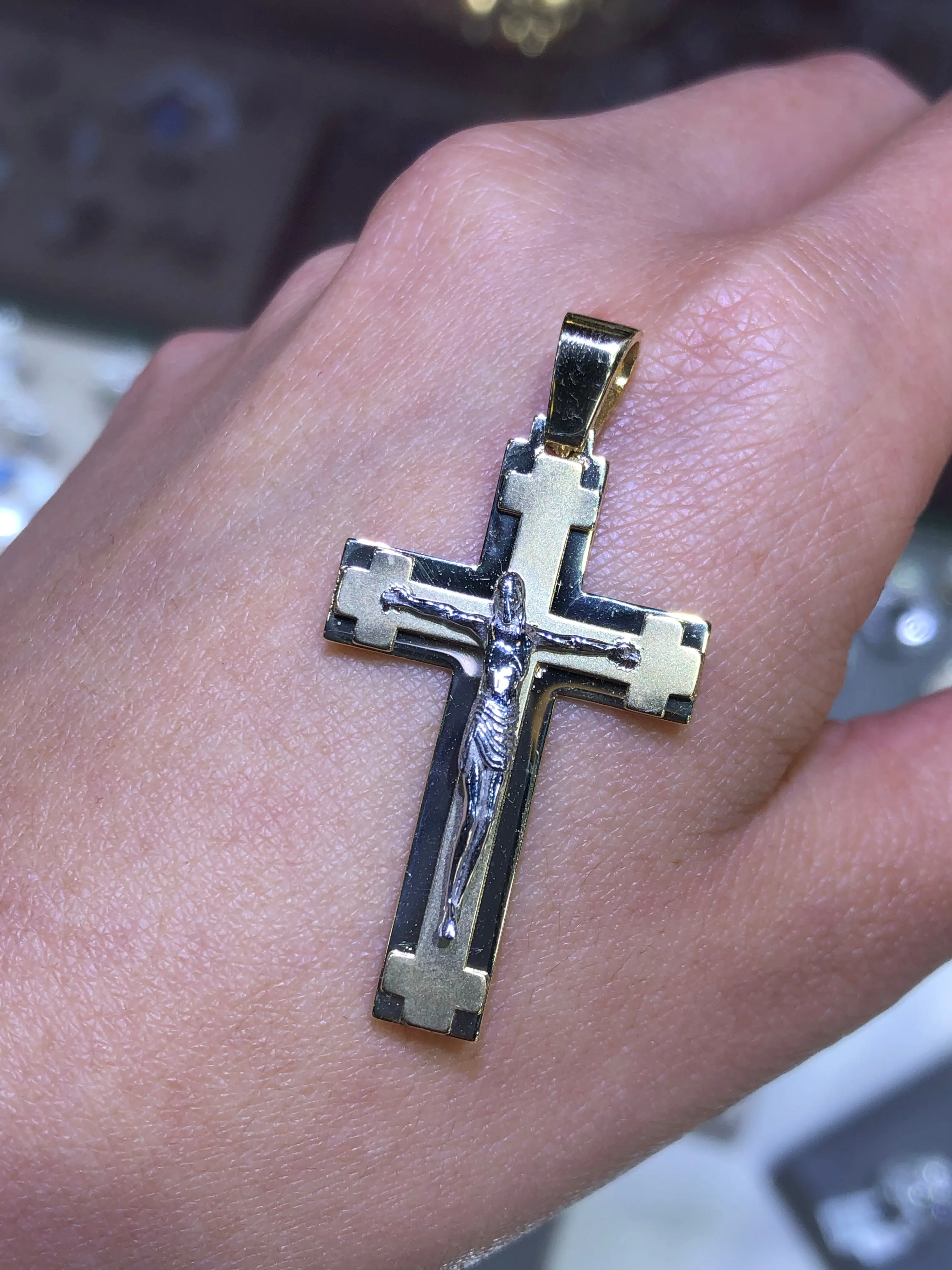 14K Gold Two-Tone Crucifix Pendant