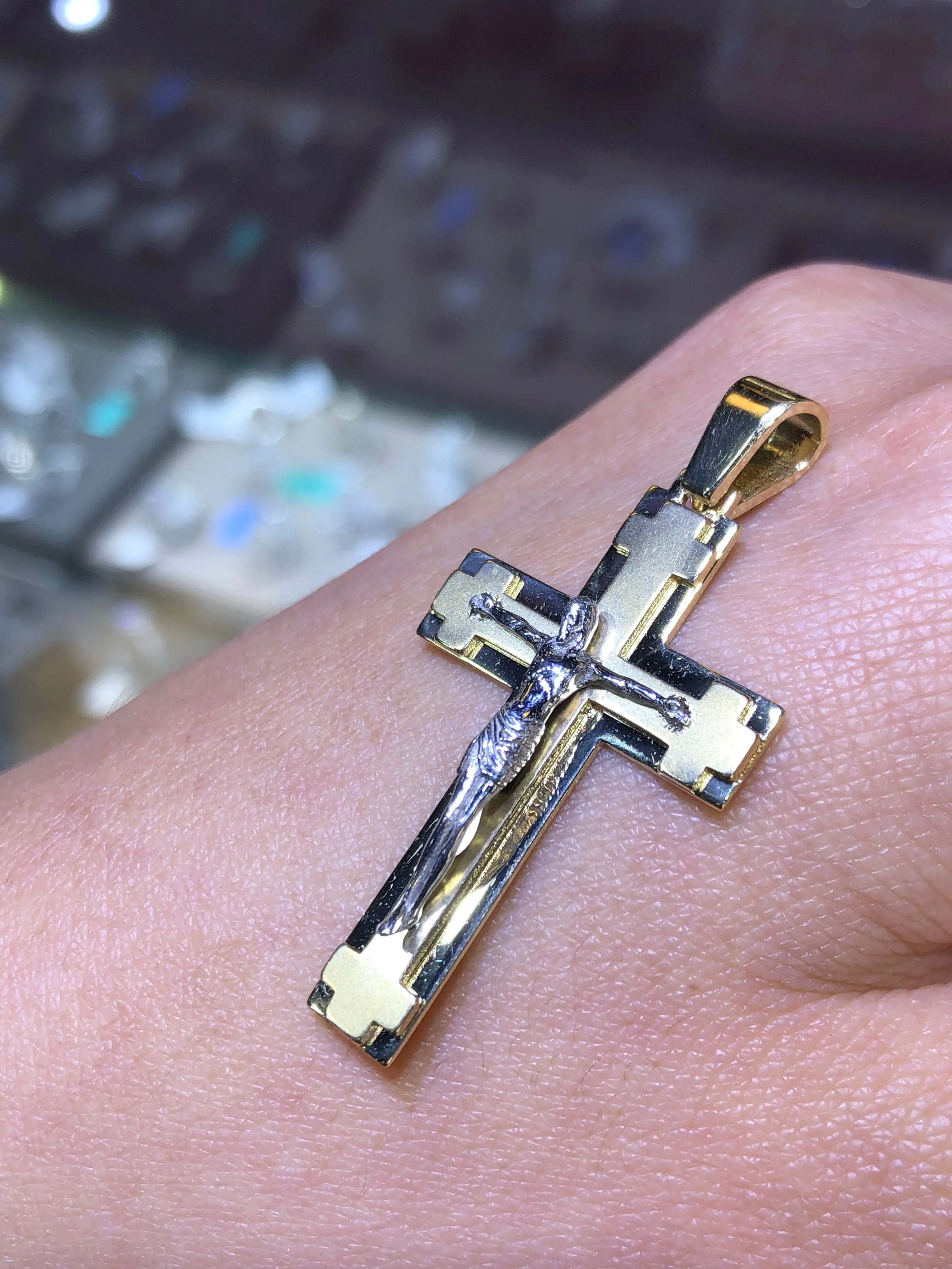 14K Gold Two-Tone Crucifix Pendant