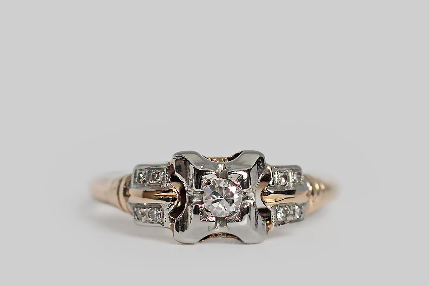 1940s Two Tone Diamond X Engagement Ring