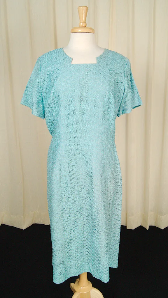 1950s Textured Blue Shift Dress