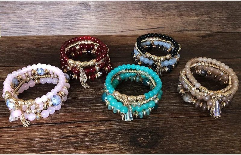 4-Pieces Set of Beaded Bohemian Style  Crystal Bracelet