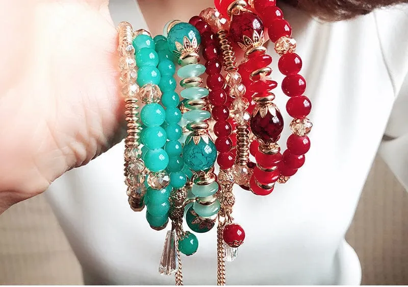 4-Pieces Set of Beaded Bohemian Style  Crystal Bracelet