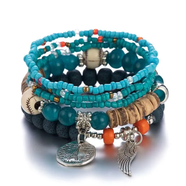 4-Pieces Set of Beaded Bohemian Style  Crystal Bracelet