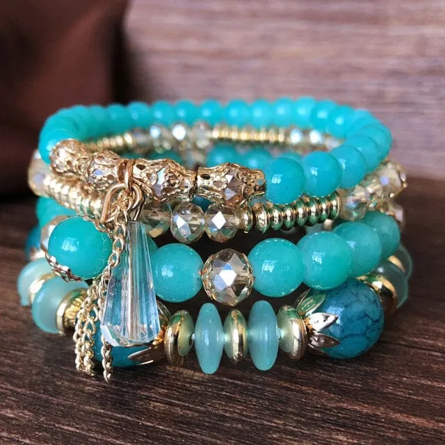 4-Pieces Set of Beaded Bohemian Style  Crystal Bracelet