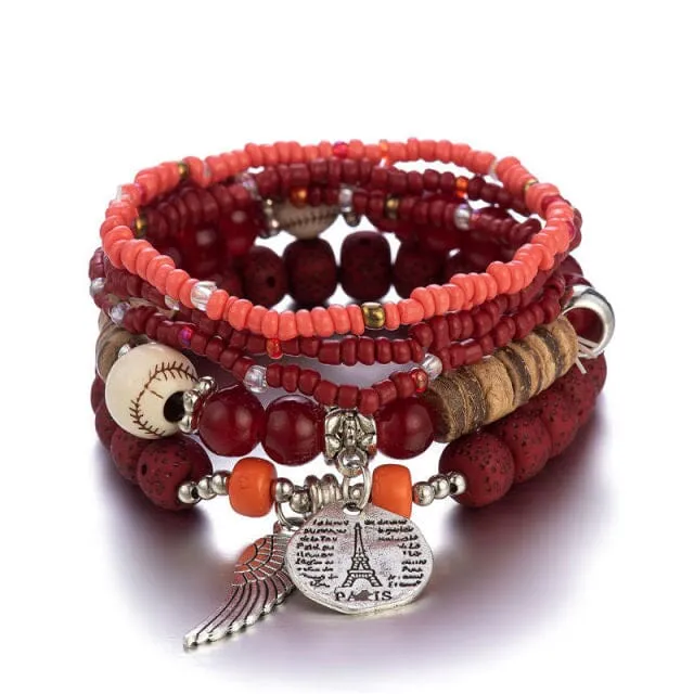 4-Pieces Set of Beaded Bohemian Style  Crystal Bracelet