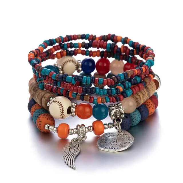 4-Pieces Set of Beaded Bohemian Style  Crystal Bracelet