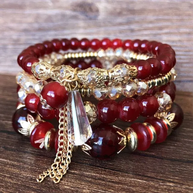 4-Pieces Set of Beaded Bohemian Style  Crystal Bracelet