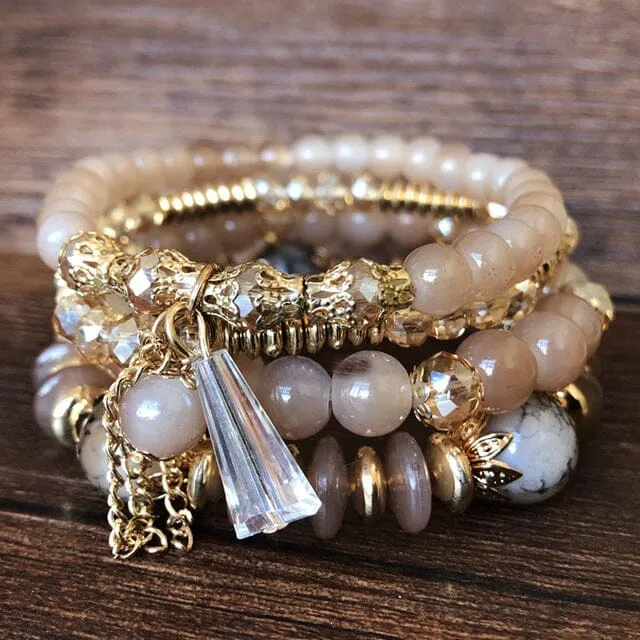 4-Pieces Set of Beaded Bohemian Style  Crystal Bracelet