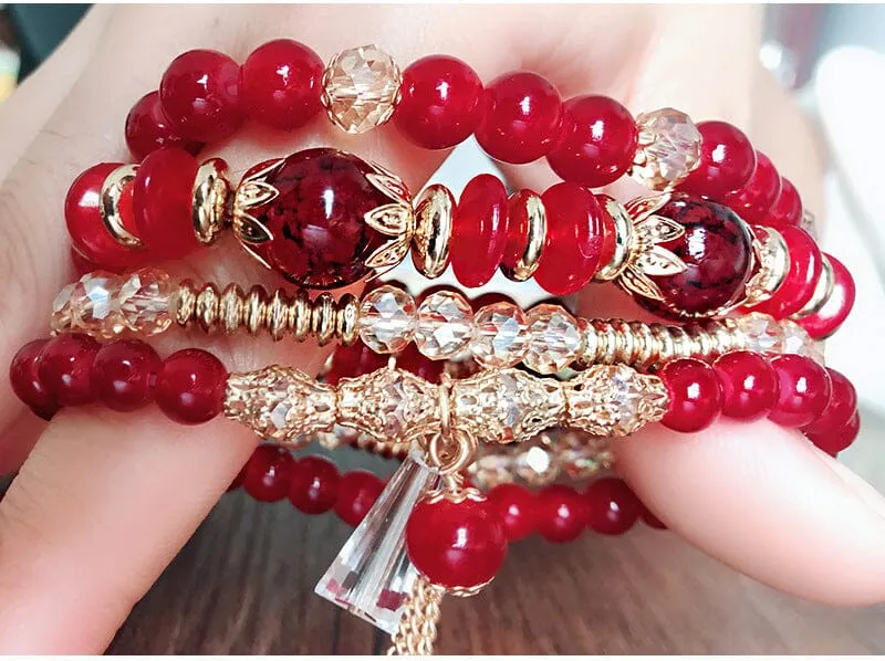 4-Pieces Set of Beaded Bohemian Style  Crystal Bracelet