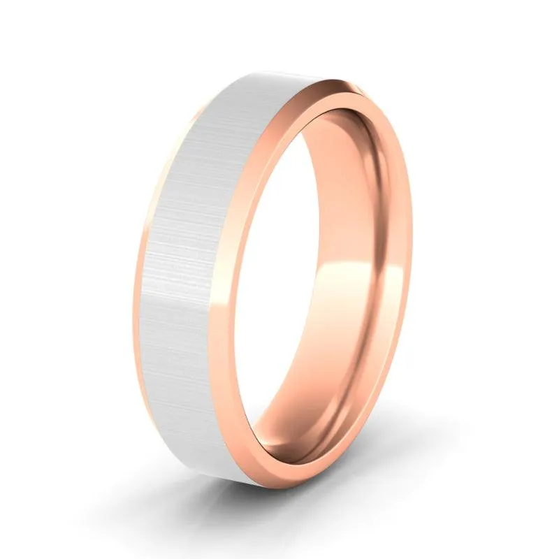 6mm Brushed Two Tone & Beveled Men's Wedding Band