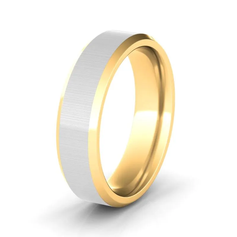 6mm Brushed Two Tone & Beveled Men's Wedding Band