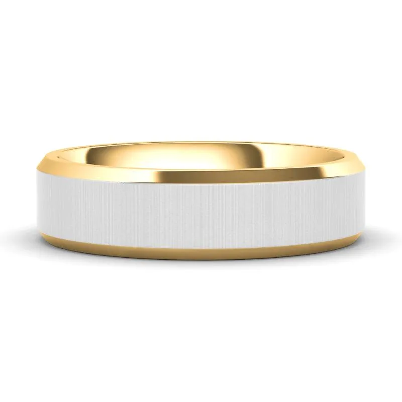 6mm Brushed Two Tone & Beveled Men's Wedding Band