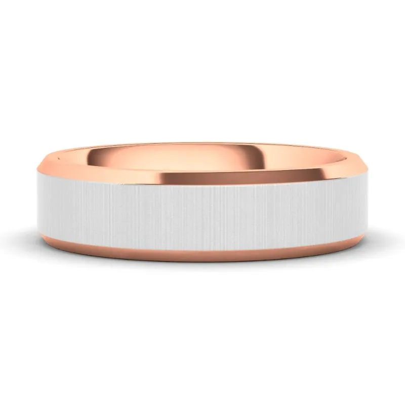 6mm Brushed Two Tone & Beveled Men's Wedding Band