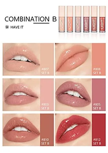 6PCS Hydrating Lip Gloss Neutral Nude Nourishing Glossy Lipgloss