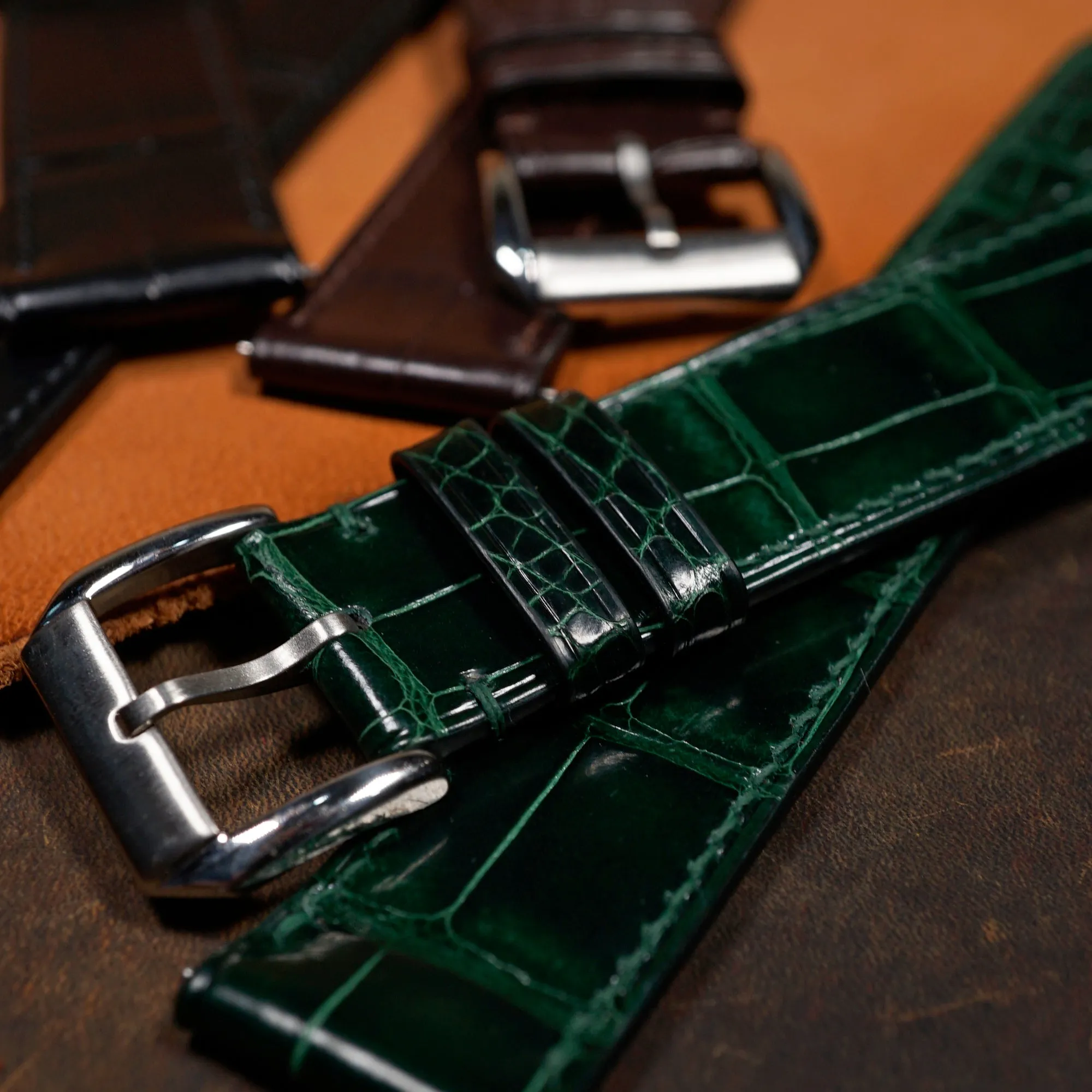 Alligator Leather Watch Strap in Green (Glossy)