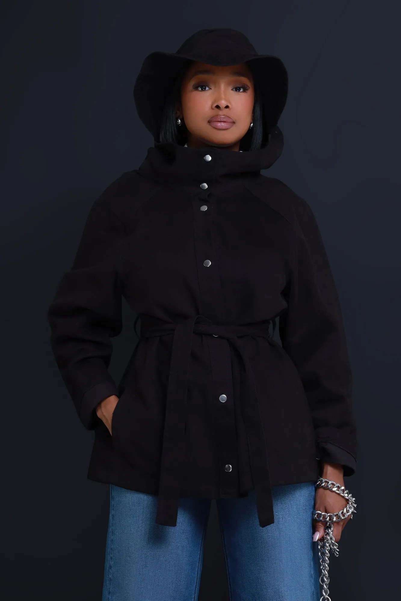 Anchors Away Hooded Utility Jacket - Black