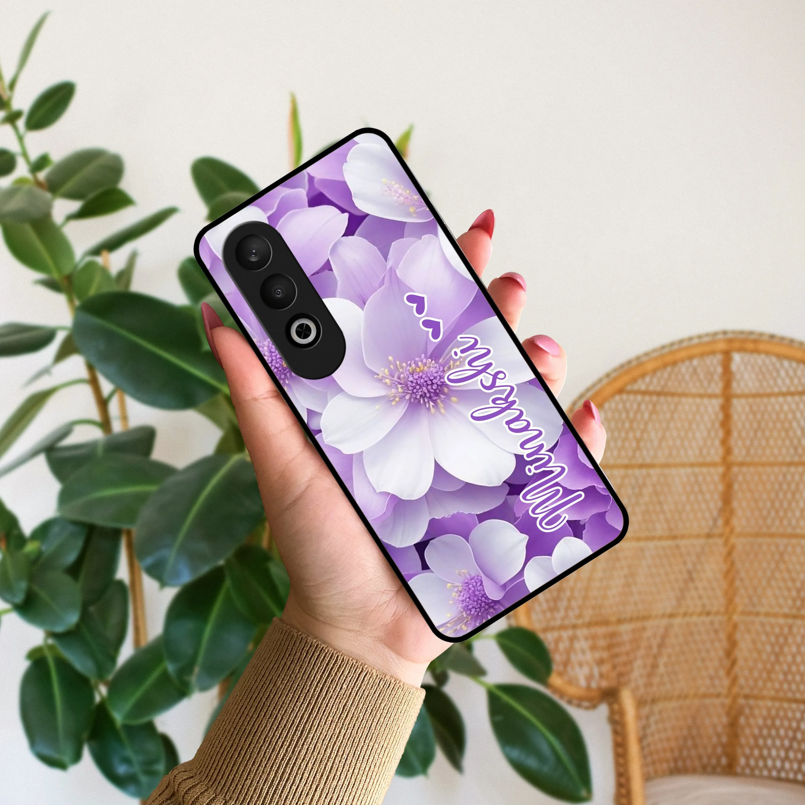 Awesome Purple Floral Glossy Customised Metal Case Cover  For OnePlus