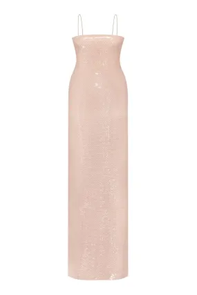 BARE GLOSSY SEQUIN MAXI DRESS