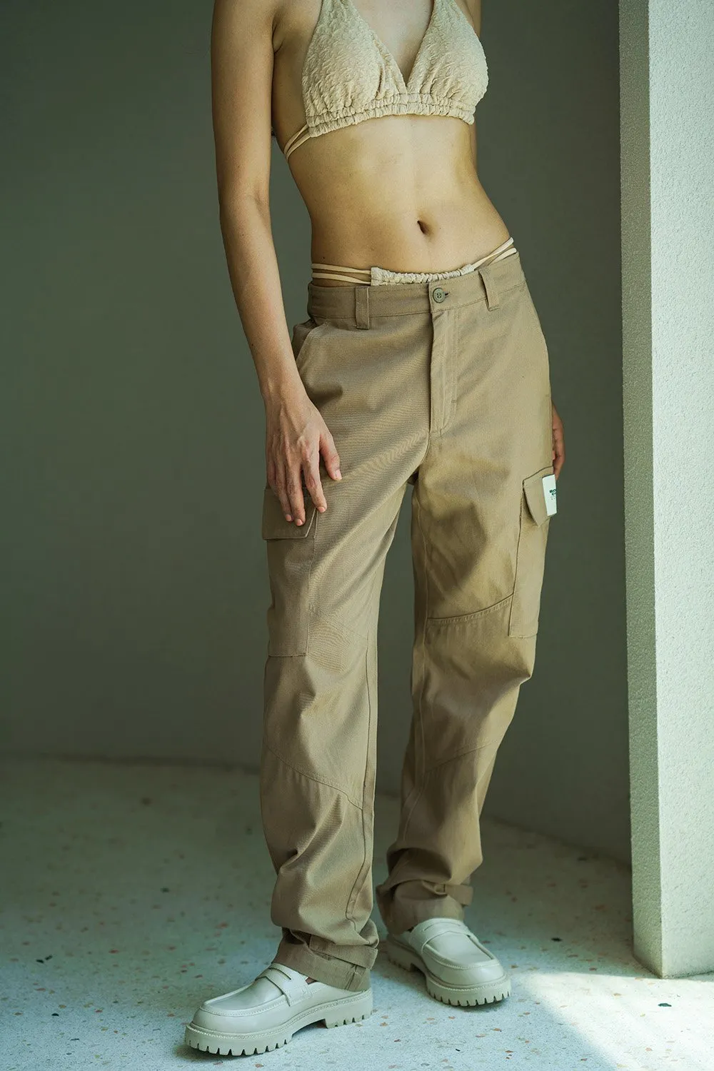 Beige Cargo With Utility Pockets