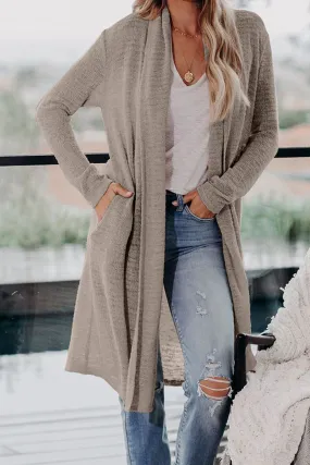 Beige Long Sleeves Pocketed Slouchy Cardigan