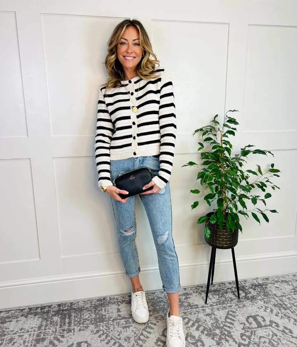 Black Stripe Textured Knit Cardigan