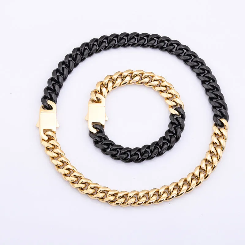 Black Two Tone Cuban Chain Bracelet