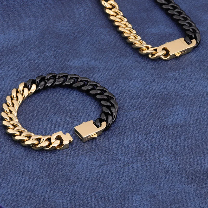 Black Two Tone Cuban Chain Bracelet