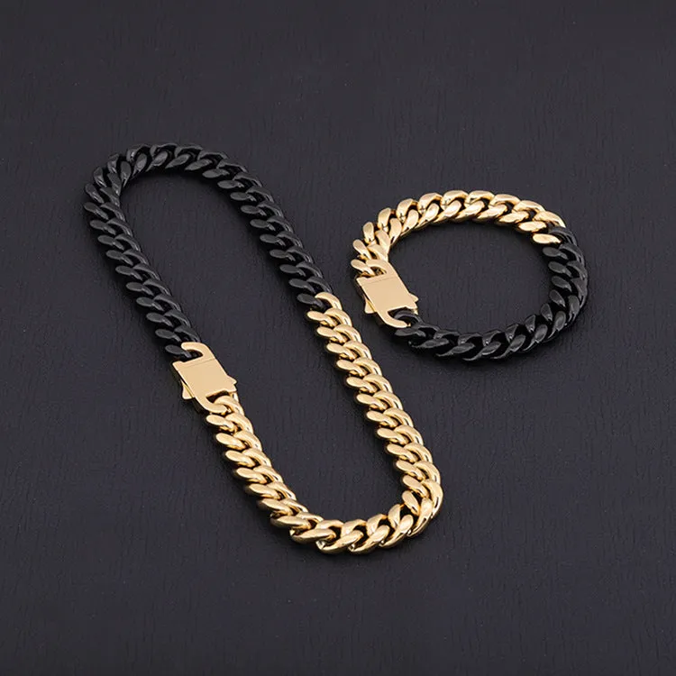 Black Two Tone Cuban Chain Bracelet