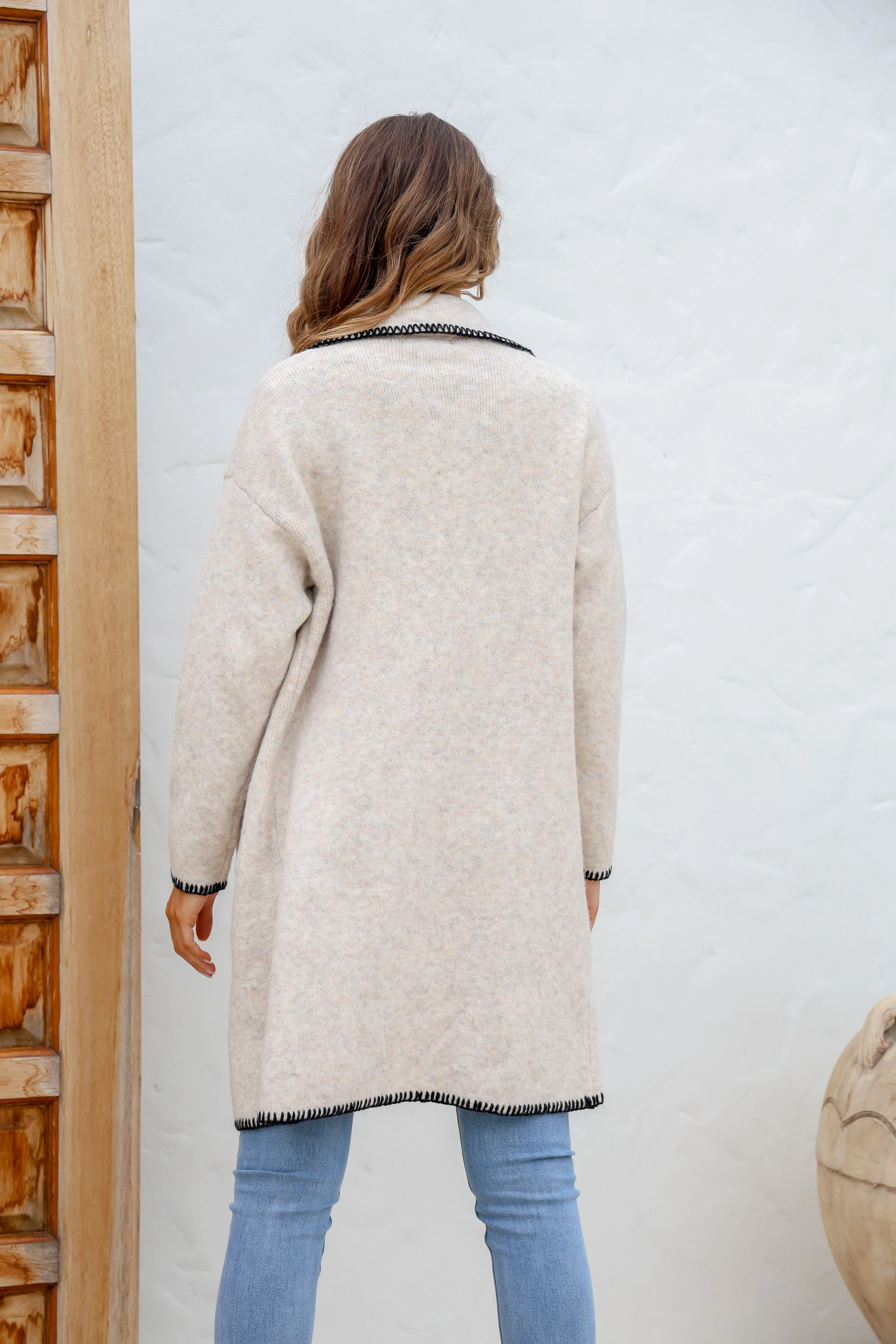 Blanket Stitch Cardigan Natural