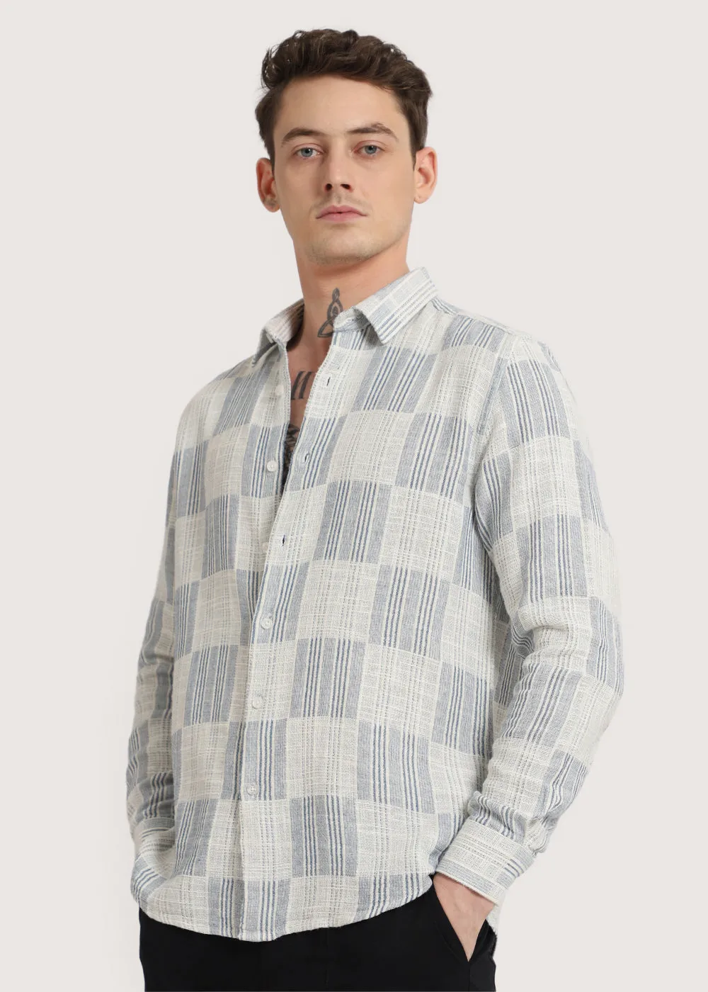 Blue Pin Check Textured Shirt