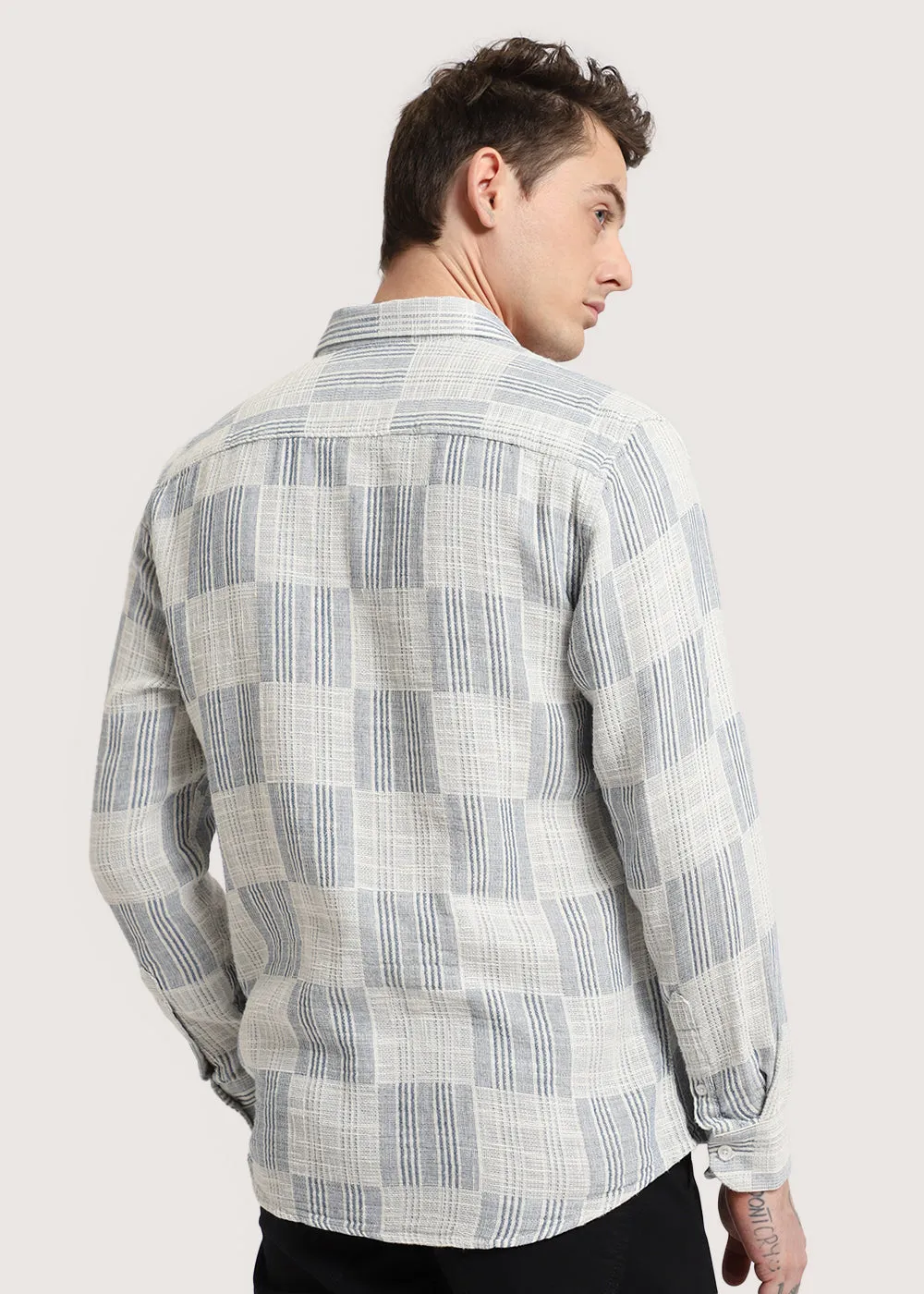 Blue Pin Check Textured Shirt