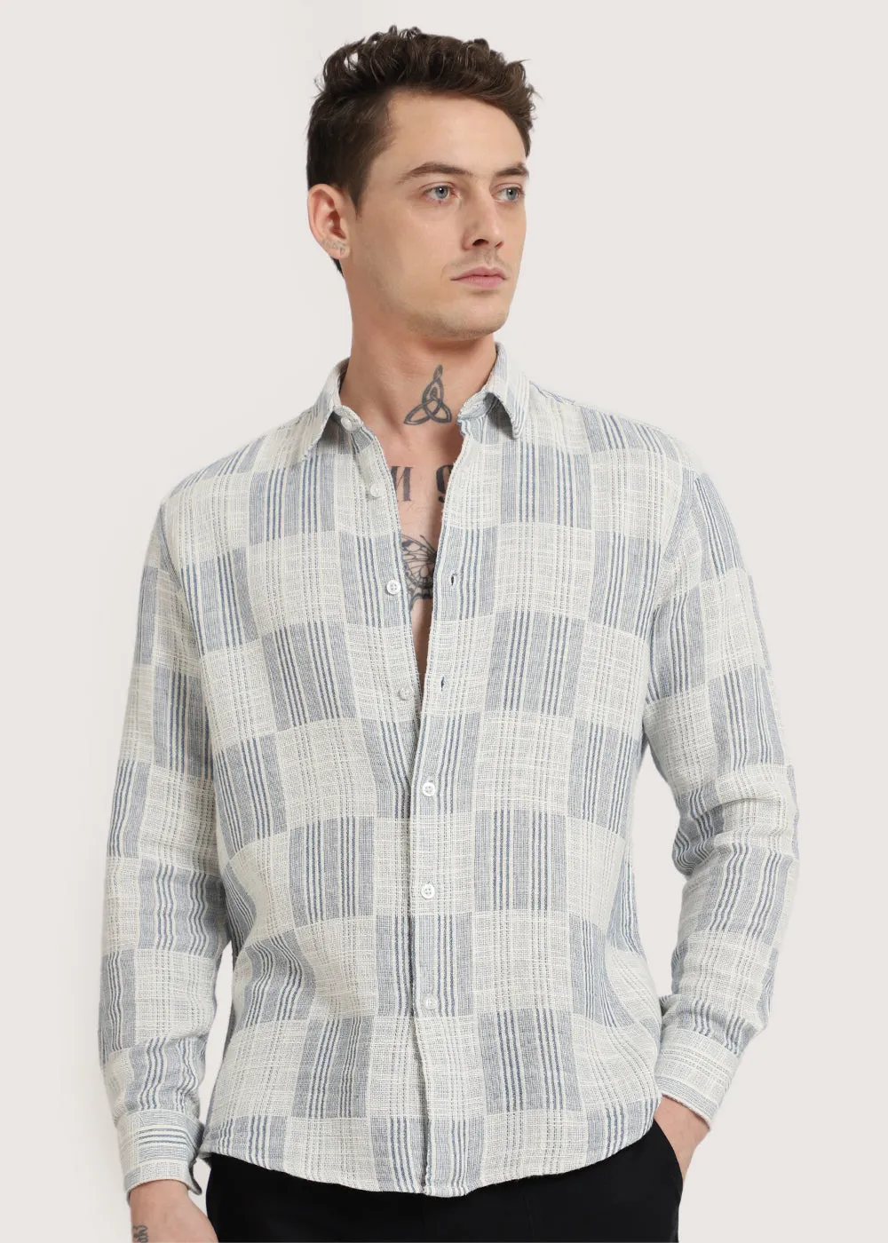 Blue Pin Check Textured Shirt