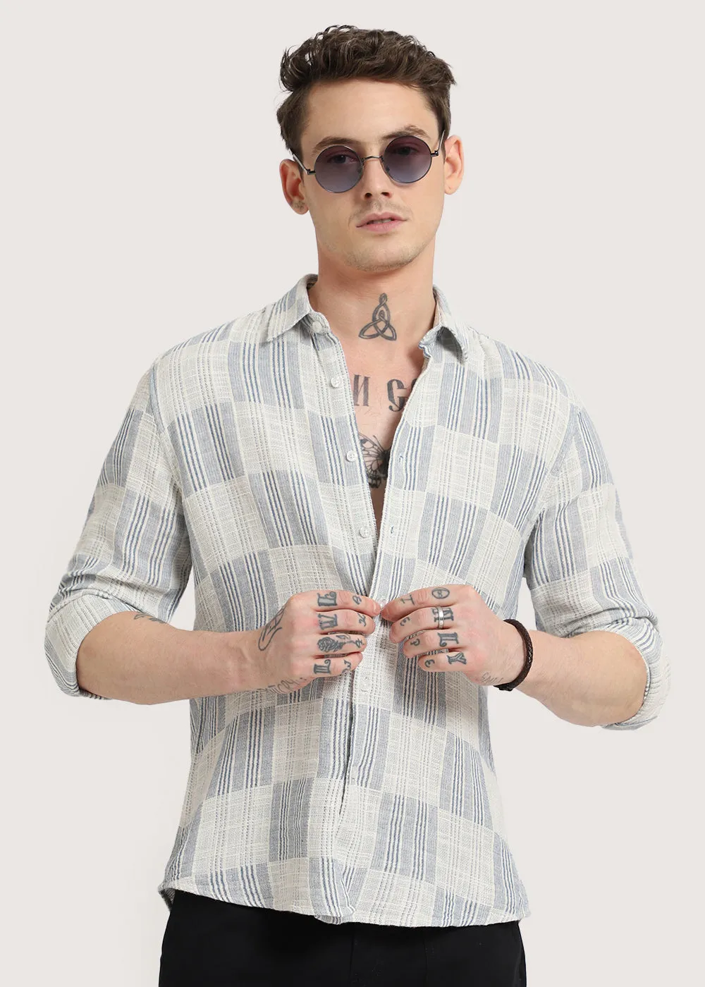 Blue Pin Check Textured Shirt