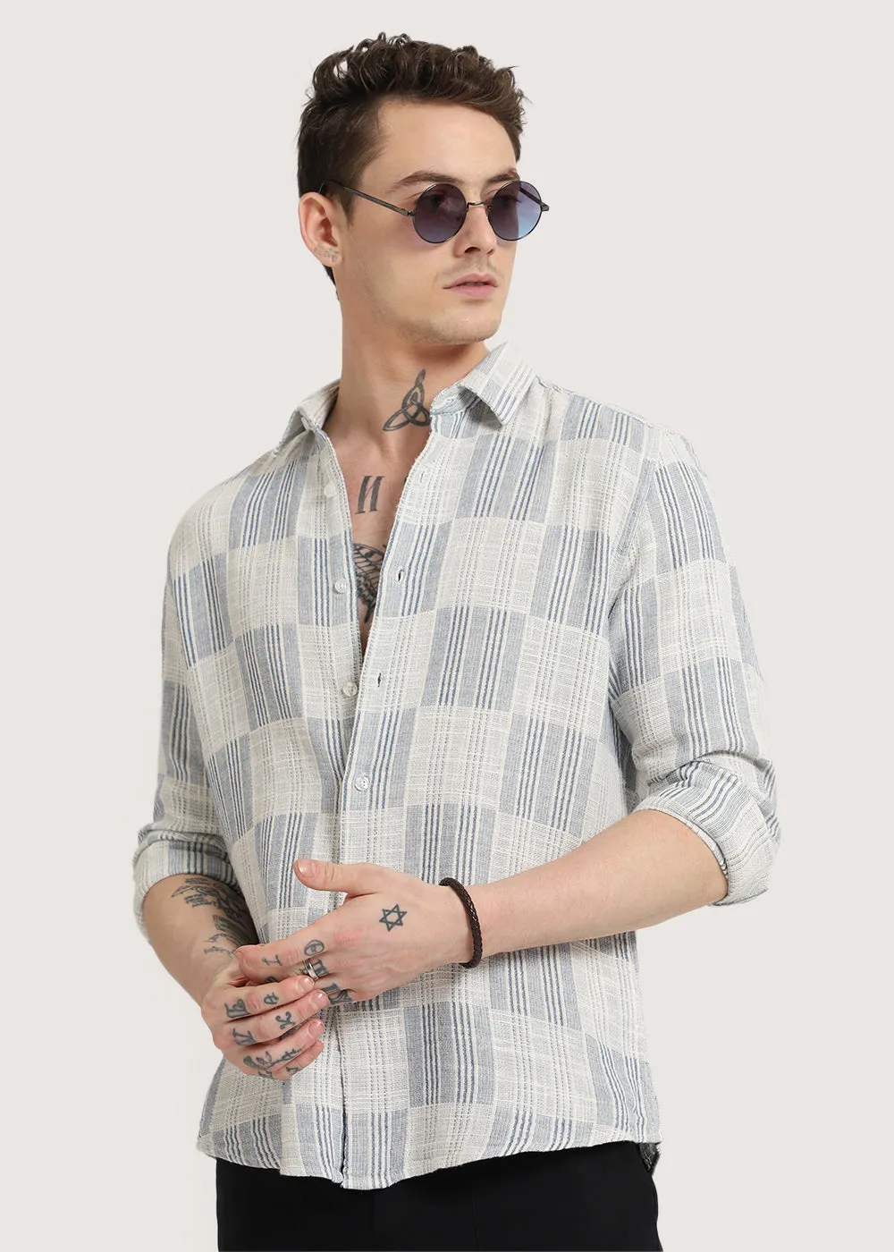 Blue Pin Check Textured Shirt