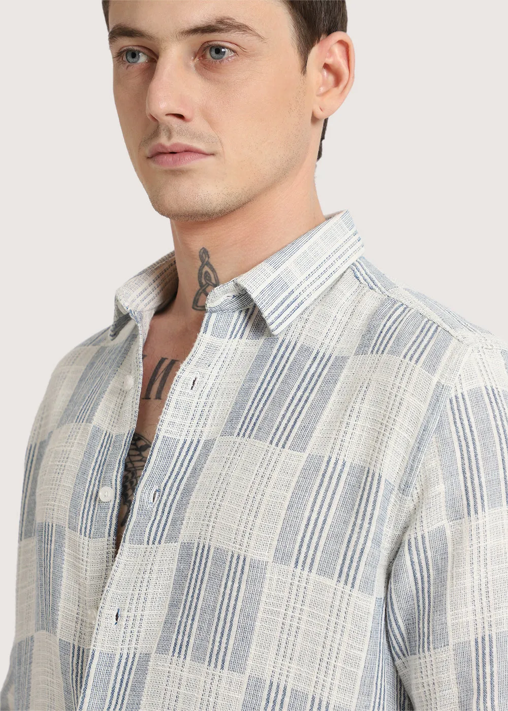 Blue Pin Check Textured Shirt