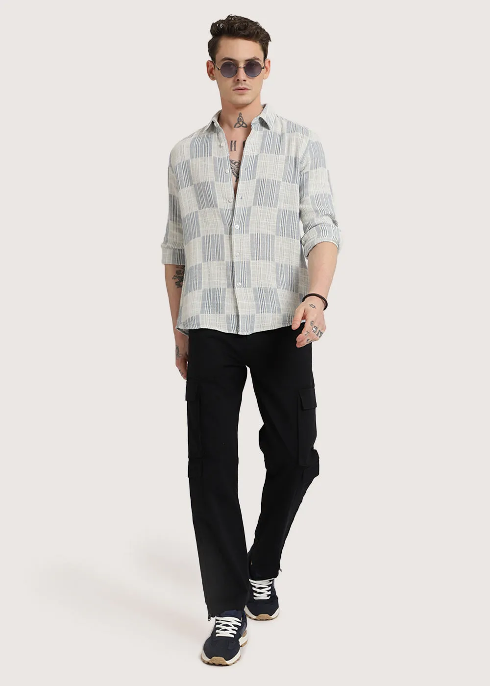 Blue Pin Check Textured Shirt