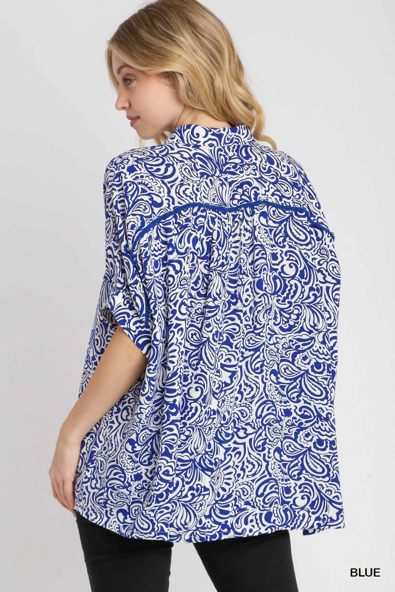 BLUE TWO TONE ABSTRACT PRINT TOP