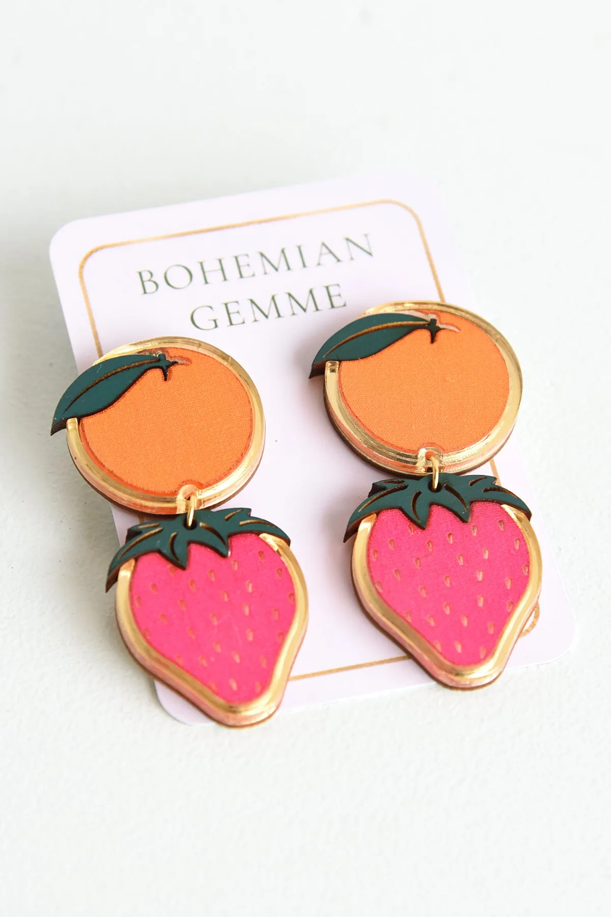 BOHEMIAN GEMME ORANGE AND STRAWBERRY DANGLE EARRINGS