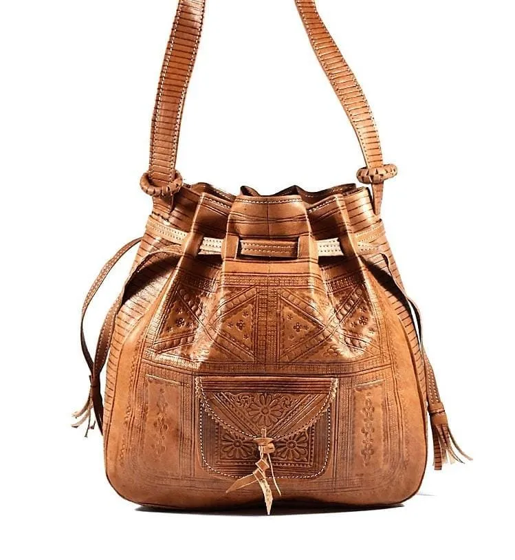 Bohemian Morocco Leather Bag - Brown Caramel