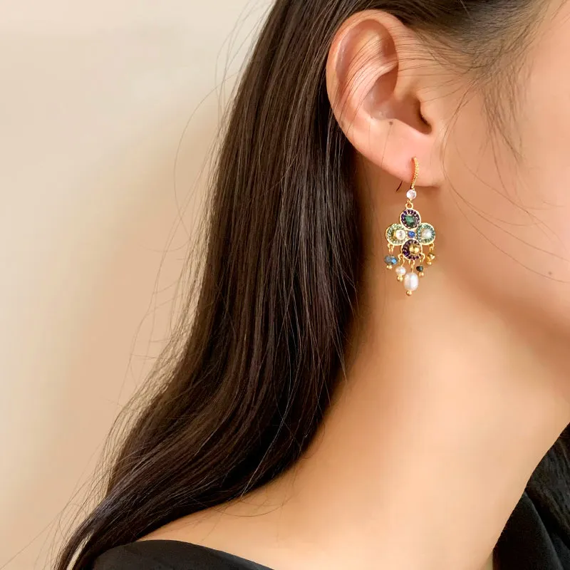 Bohemian Style Pearl Zircon Personality Earring-i7bags