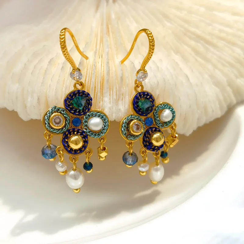 Bohemian Style Pearl Zircon Personality Earring-i7bags