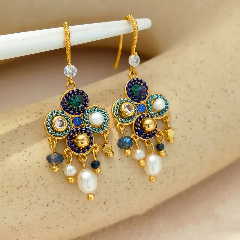 Bohemian Style Pearl Zircon Personality Earring-i7bags