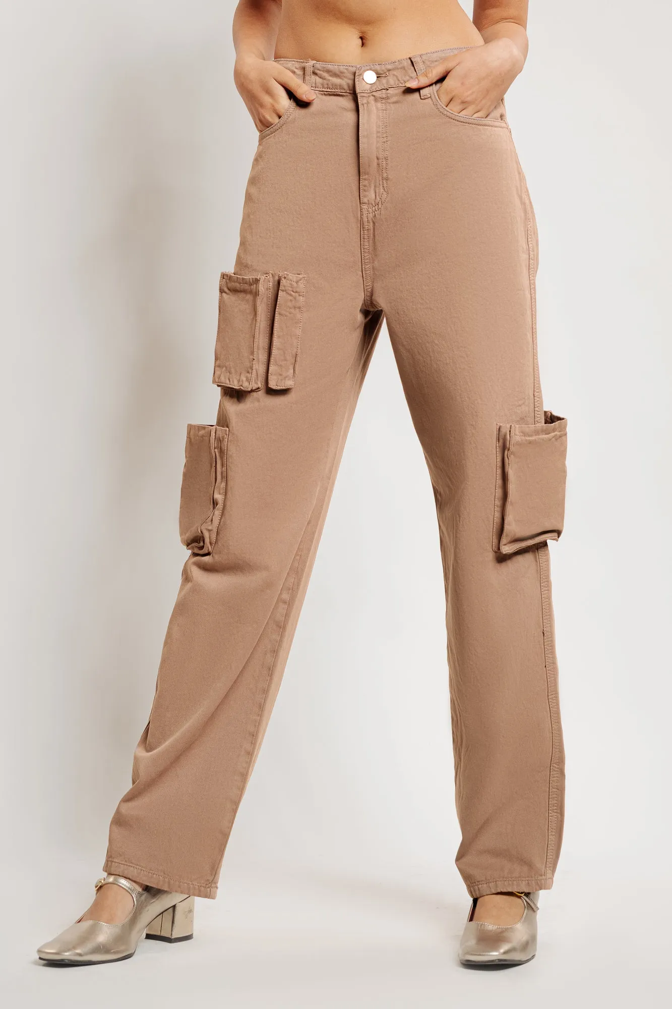 Caramel Brown Denim Utility Cargo